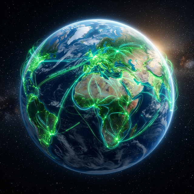 Earth glowing with green energy lines